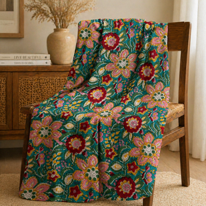 Indian Hand Block Print Cotton Fabric Multicolor Floral Pattern for Kurtis Dresses Bedsheet Curtain - Product Image 2