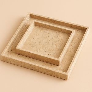 Premium Handmade Travertine Stone Tray For Bathroom Accessories Kitchen Storage Coffee <b>Table</b> And Modern Home Decor - Product Image 1