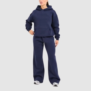 wholesale <b>women</b> heavyweight <b>fleece</b> hoodie wide leg <b>jogger</b> tracksuit set custom logo streetwear - Product Image 4
