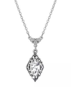 Collana regolabile da 16 pollici con pendente a goccia in cristallo color argento |   2028 - Product Image 1