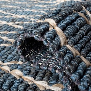 Modern Flat Weave Handmade Jute Area <b>Rug</b> Rectangle Geometric Pattern Navy Beige Eco-Friendly Pet-Friendly <b>Outdoor</b> Indoor Use - Product Image 4