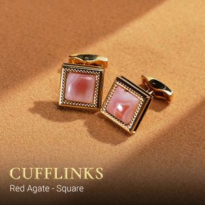 Mancuernillas de Ágata Roja Chapadas en Oro de 18K para Hombre - Piedra Preciosa Natural de Feng Shui para Vitalidad y Liderazgo |   MSDADO004 - Product Image 3