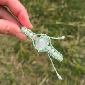 Handcrafted Moonstone Macrame <b>Bracelet</b> Green Cord Natural Gemstone <b>Adjustable</b> Boho Beaded Jewelry for Women Gift - Product Image 1