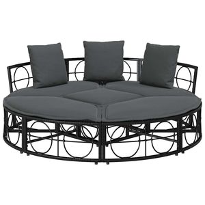 Grand lit de salon modulaire d'extérieur en polyrotin noir, canapés de jardin - Product Image 6
