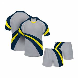 Ensemble de maillots de football unisexe imprimés par transfert thermique, couleur dégradée, évacuation de l'humidité, manches courtes régulières, uniforme en polyester, devant - Product Image 4