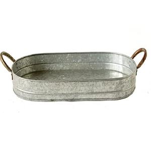 Bandeja vintage de metal galvanizado estilo granja, perfecta para la decoración de la cocina, bellamente elaborada por KRAFT WORLD en India. - Product Image 1