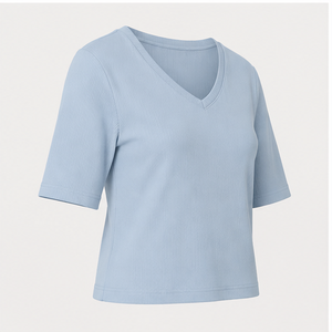 เสื้อยืดผู้หญิงสีฟ้าอ่อน คอวี แขนยาวถึงข้อศอก ทรงครอป รุ่น WTS-0115 - Product Image 4