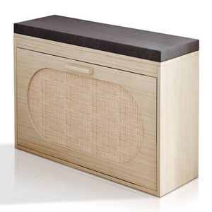 Legno naturale Color MDF melamina Flip Top panca cuscino 74x24x51CM in Rattan anteriore per ingresso di stoccaggio corridoio organizzazione - Product Image 3