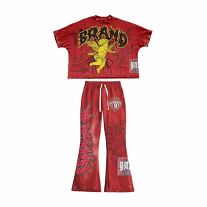 Ensemble T-shirt et pantalon personnalisé avec sérigraphie effet soleil délavé et strass, qualité supérieure, tissu épais et sérigraphie - Product Image 3