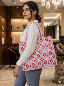 Cotton Quilted <b>Boho</b> Floral Hand Block Printed Sustainable Tote <b>Bag</b> for Women-Beach Travel & Gift Use, Christmas Gifts, Wedding - Product Image 3