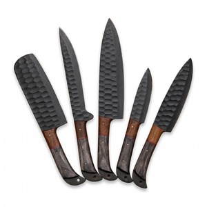 Ensemble de couteaux de chef en acier Damas, 5 pièces, manche en bois, ambidextre, finition satinée, couteaux à bord biseauté de haute qualité - Product Image 2