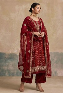 Embroidered Salwar Kameez Multi Thread <b>Sequins</b> Work Khatli Neckline Modern Georgette Santoon <b>Material</b> for Party Wedding Prom - Product Image 3