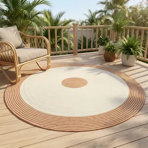 Alfombra Moderna para Exteriores de Poliéster Trenzado Cuadrado, Antideslizante con Respaldo de Látex, Reversible, Apta para Mascotas, Lavable, de Pelo Plano, para Patio o Terraza - Product Image 3
