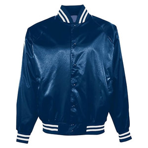 Snap-Front Satin Bomber <b>Jacket</b> with Striped 1x1 Rib-Knit Collar Cuffs and Bottom Band Raglan Sleeve Lightweight Outerwear - Product Image 3