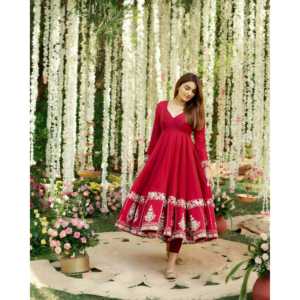 Vestido de Noche Anarkali de Diseñador con Bordado de Lentejuelas e Hilo - Product Image 3