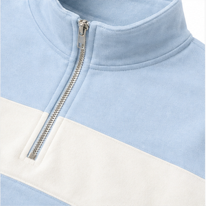 Customize Powder Blue <b>Womens</b> Oversized <b>Half</b> <b>Zip</b> Cropped <b>Sweatshirt</b> Rib Cuff Soft Knit Fleece - Product Image 5