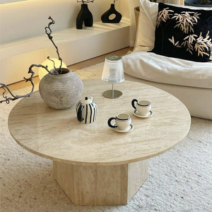 Table en travertin blanc <span class=keywords><strong>de</strong></span> style italien moderne Tostone, meubles contemporains pour le salon, fabriqués en pierre - Product Image 1
