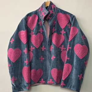 Morvi-Fab 2026 #63 Latest <b>Women</b>’s <b>Velvet</b> <b>Jacket</b> – Heart Pattern Designer Outerwear with Contrast Collar - Product Image 3