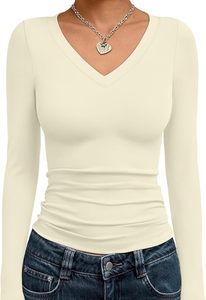 T-shirt femme manches longues en matière recyclée, texture côtelée, coupe ajustée, élégant, pour le bureau, vêtements professionnels pour femme - Product Image 2