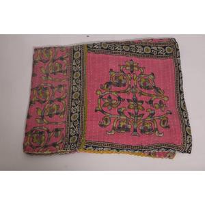 Handmade Printed Vintage Kantha <b>Quilt</b> Floral Cotton <b>Throw</b> Indian Boho Bedding Reversible Blanket Eco-Friendly Washable - Product Image 3