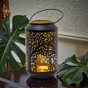 <b>Black</b> Iron <b>Lantern</b> With Tree Cutout Design For Home Decoration - Product Image 3