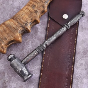 Marteau en acier Damas forgé à la main, acier au carbone soudé, outil de forgeage de 10 pouces, manche à motif unique. - Product Image 6