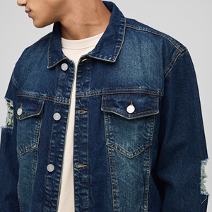 Quality Casual Embroidered Windproof Oversized Drop Shoulder Denim <b>Jeans</b> <b>Jacket</b> for Men Distressed <b>Black</b> 100% Cotton Winter - Product Image 2