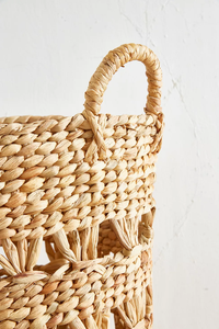 Handmade Water Hyacinth Laundry <b>Basket</b> Bohemian Woven Clothes Storage <b>Hamper</b> with Handles <b>for</b> Home Organizer - Product Image 5