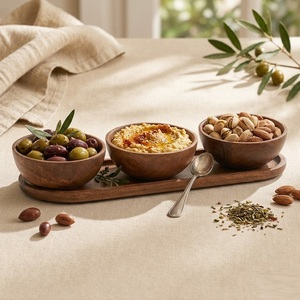 Ensemble de bols à condiments en bois de manguier artisanal de qualité supérieure avec plateau ovale, bols ronds écologiques pour les collations, les noix et les sauces - Product Image 2