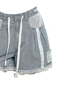 Shorts de Mezclilla a Rayas con Cordón Ajustable y Bajo Deshilachado POL - Product Image 5