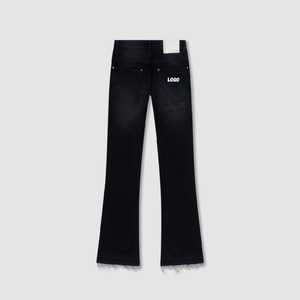 Women's Black <b>Vintage</b> Hip Hop <b>Flared</b> <b>Jeans</b> Mid Waist Ripped for Hem Loose Fit Streetwear Denim Custom OEM ODM Wholesale - Product Image 2