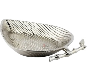 Cuenco decorativo para servir comida en forma de mango acabado plata metal único para hotel en casa - Product Image 1