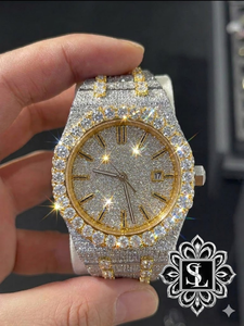Reloj de Lujo para Hombre, Diseño de Dibujos Animados, Personalizado, Completamente Adornado con Moissanita, Dos Tonos, Oro Rosa, Acero Inoxidable, Cristal de Cuarzo, 43mm 25mm, Estilo Antiguo - Product Image 3