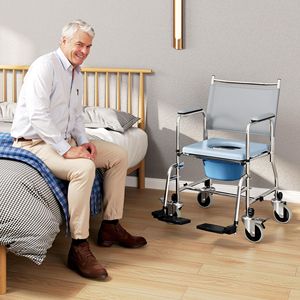 Gray 300 Lbs Rolling Shower Chair Bedside Commode Wheelchair Padded Seat <b>Backrest</b> for Seniors Disabled Bathroom Safety Equipment - Product Image 1