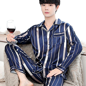 Pijamas de Algodón Satinado para Hombre, Manga Corta, Transpirables, Lavables a Máquina, Diseño a Rayas, Ropa de Dormir Informal con Bolsillos, para Verano - Product Image 6