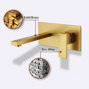 Grifo monomando de latón de 2 orificios para montaje en pared, acabado dorado cepillado, para lavabo de baño y bañera, válvula de paso incluida - No se puede enviar 'w' - Product Image 4