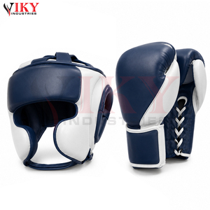 Durable Premium Quality New Arrival Custom Logo Print Private Label Two-Tone Navy Blue and White Genuine Leather Boxing Sets - Product Image 3