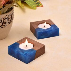 Porte-bougie carré en résine de bois marbré fait main, écologique, pour décoration de Noël, de la maison et d'événements (mariages, fêtes) - Product Image 2