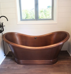 Baignoire en cuivre artisanale avec bord roulé fin, baignoire autoportante de luxe - Product Image 3