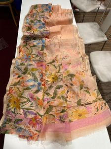 Sari Indio Exclusivo de Lino con Estampado Digital, para Verano e Invierno, de Secado Rápido, Elegante, Étnico, Festivo, para Novias - Product Image 3