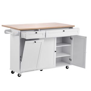 Carrello da Cucina Mobile Largo 60 Pollici con Cassetti, Contenitore per Rifiuti, Portacoltelli, Carrello da Cucina Mobile a 2 Piani con Ripiano Ribaltabile - Product Image 6