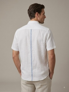Chemise à manches longues en popeline de coton blanc pour homme avec broderie florale faite à la main, col rabattu, tenue décontractée pour le printemps, respirante - Product Image 2