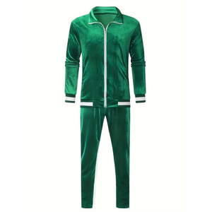 Unisex Green <b>Velvet</b> Tracksuit Set Full Zip Jogging Suit <b>Jacket</b> Pants Solid Color Casual Sportswear Autumn Wear - Product Image 1