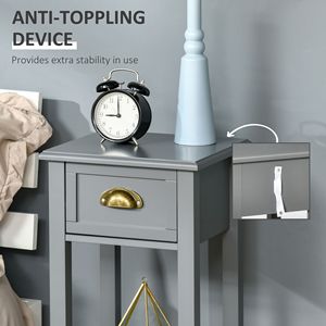 Tavolino alto 2 livelli grigio con ripiano inferiore del cassetto comodino con accento stretto per risparmiare spazio per camera da letto e soggiorno - Product Image 6