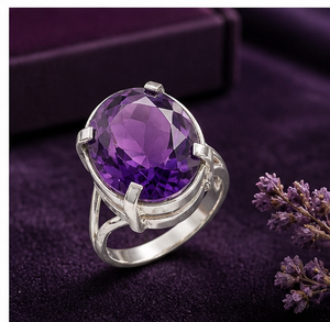 Natural Amethyst Oval <b>Ring</b> 925 Sterling <b>Silver</b> Handmade Purple Gemstone <b>Statement</b> <b>Ring</b> Wholesale Jewelry - Product Image 2