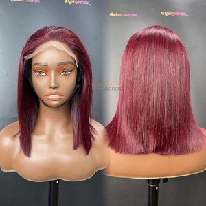 Perruque Lace Front Suisse 10 Pouces Style Bob Cheveux Remy Couleur Bourgogne Dentelle Transparente Sans Colle Perruques Cheveux Humains Taille Moyenne - Product Image 3
