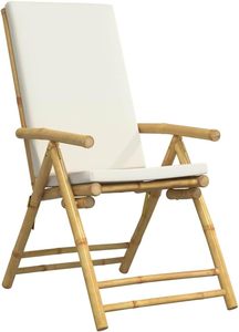 Natural Bamboo <b>Dining</b> Chair With White Cushion <b>Folding</b> Table <b>Set</b> Foldable Outdoor Backyard Garden Patio Bistro Stool - Product Image 1