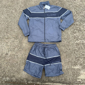 Ensemble de survêtement personnalisé pour homme grande taille, respirant, imprimé, veste zippée et short bleu, deux pièces, léger, coupe-vent thermique - Product Image 3