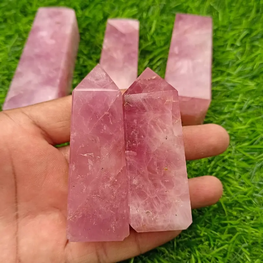 Varinha de torre de cristal grande de cura natural por atacado ponto de obelisco de quartzo rosa tamanho grande para decoração