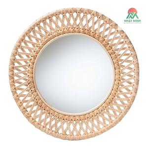 Decorative wall <b>mirror</b> round. Made from natural rattan, mirrored glass, and natural rattan. - Product Image 1